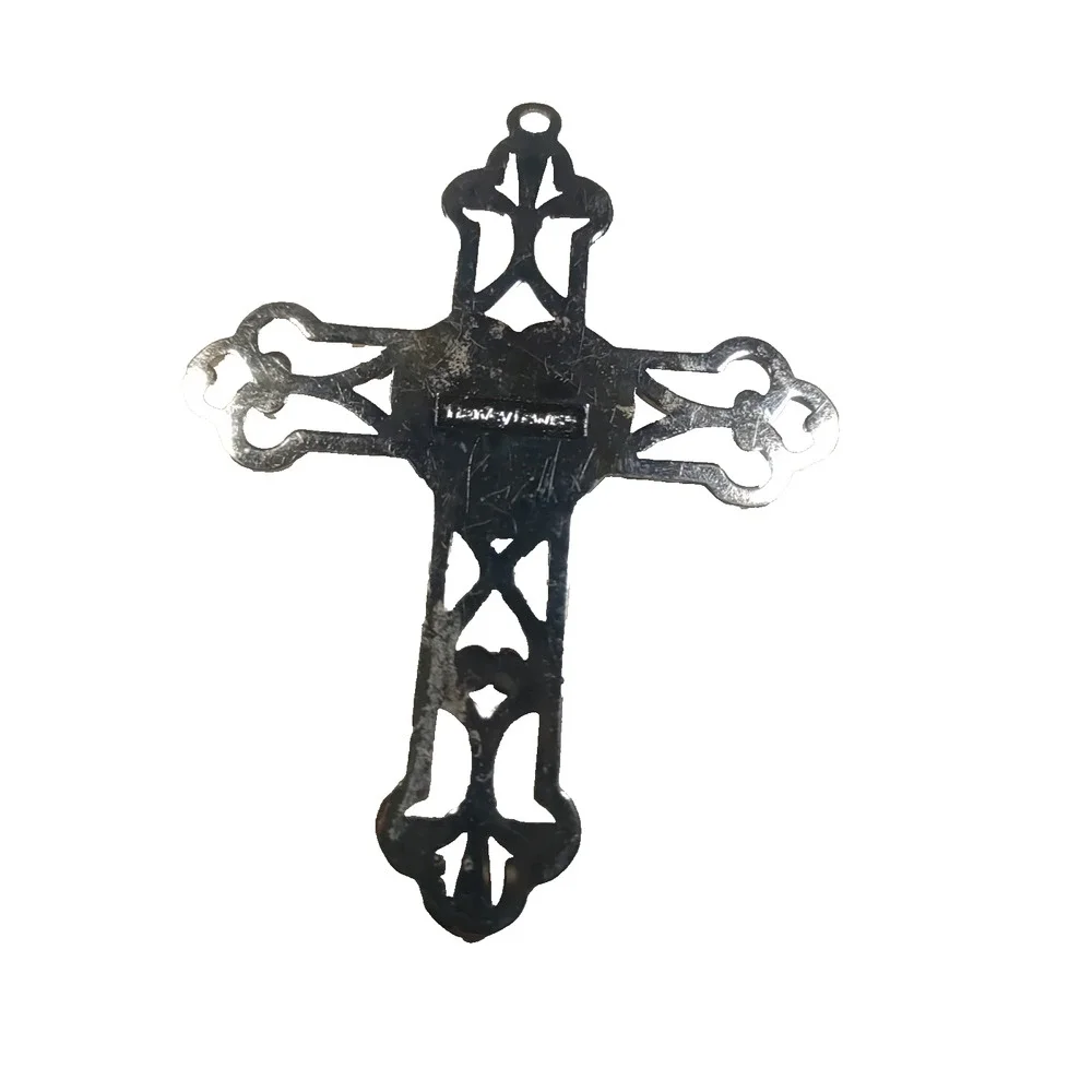 Harvey Lewis Believe Religious Cross Pendant Red Rhinestone Enamel Silver Tone